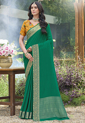 Woven Georgette Saree in Green