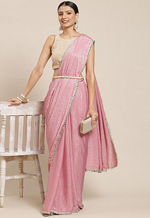 Woven Crepe Saree in Light Pink