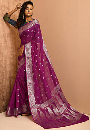 Banarasi Woven Georgette Saree in Magenta