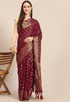 Woven Georgette Saree in Maroon