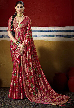 Woven Georgette Saree in Maroon