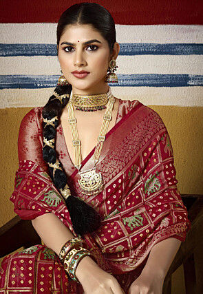 Woven Georgette Saree in Maroon