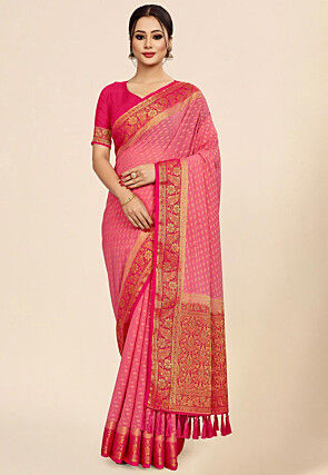 Woven Georgette Saree in Pink