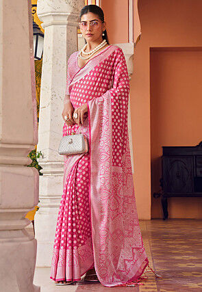 Woven Georgette Saree in Pink