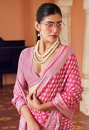 Woven Georgette Saree in Pink