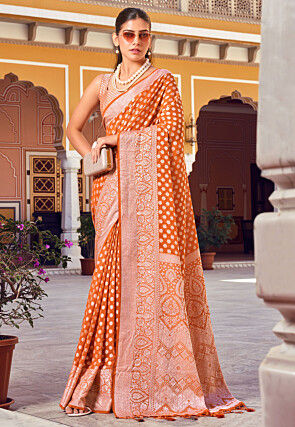 Woven Georgette Saree in Rust