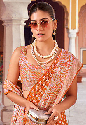 Woven Georgette Saree in Rust