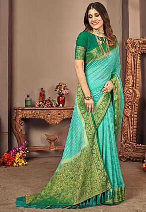 Woven Georgette Saree in Turquoise