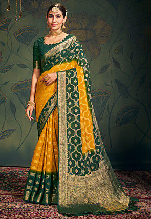 Woven Georgette Saree in Yellow and Green