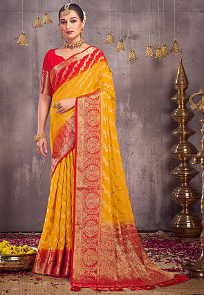 Woven Georgette Saree in Yellow