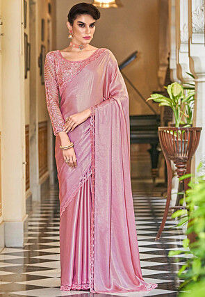 Woven Georgette Shimmer Saree in Pink