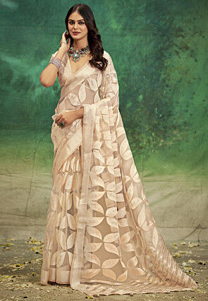 Woven Georgette Silk Brasso Saree in Beige