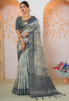 Woven Georgette Silk Saree in Beige