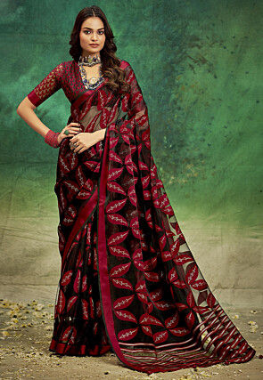 Woven Georgette Silk Brasso Saree in Black