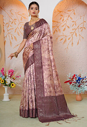 Woven Georgette Silk Saree in Peach