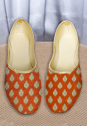 Woven Georgette Women Jutti in Orange