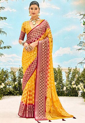 Woven Georgette Brasso Saree in Mustard