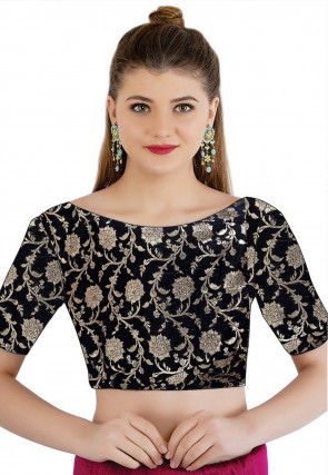 Woven Handloom Cotton Jacquard Blouse in Black