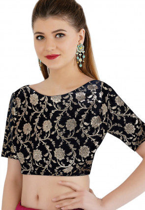 Woven Handloom Cotton Jacquard Blouse in Black