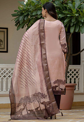 Woven Art Silk Jacquard Pakistani Suit in Peach