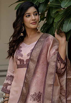Woven Art Silk Jacquard Pakistani Suit in Peach