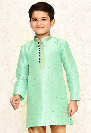 Woven Jute Silk Jacquard Kurta in Sea Green
