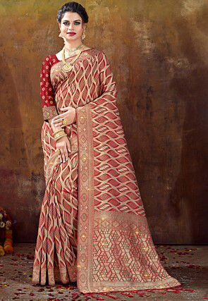 Woven Kora Silk Saree in Maroon