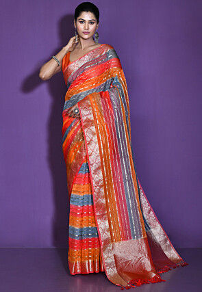 Woven kora Silk Saree in Multicolor