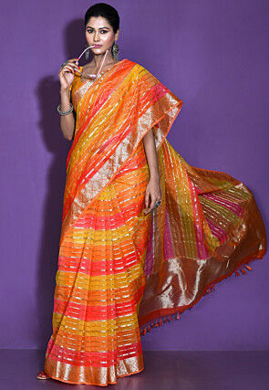 Woven kora Silk Saree in Multicolor