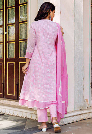 Woven Kota Doria Jacquard A Line Suit in Pink