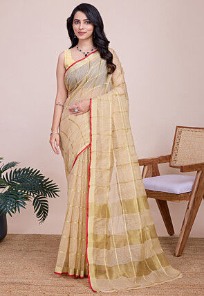 Woven Kota Doria Saree in Beige