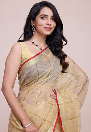 Woven Kota Doria Saree in Beige