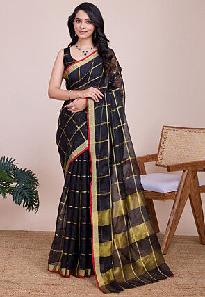 Woven Kota Doria Saree in Black