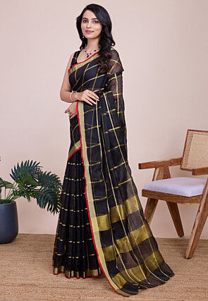 Woven Kota Doria Saree in Black