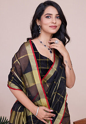 Woven Kota Doria Saree in Black