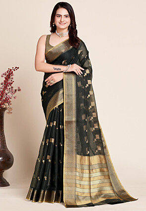 Woven Kota Doria Saree in Black
