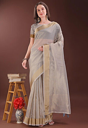Woven Kota Doria Saree in Grey