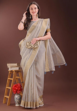 Woven Kota Doria Saree in Grey