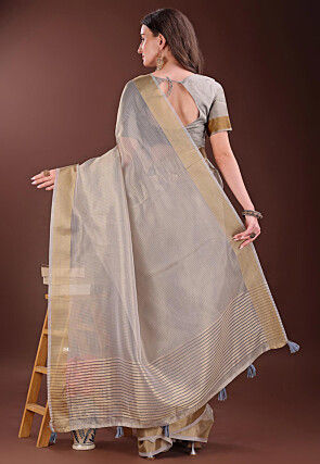 Woven Kota Doria Saree in Grey