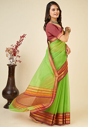 Woven Kota Doria Saree in Light Green