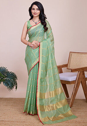 Woven Kota Doria Saree in Light Green