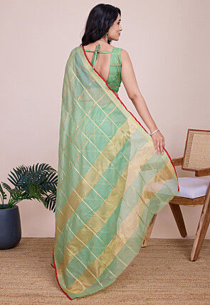 Woven Kota Doria Saree in Light Green