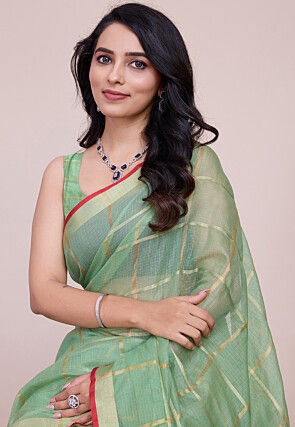 Woven Kota Doria Saree in Light Green