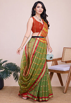 Woven Kota Doria Saree in Light Green