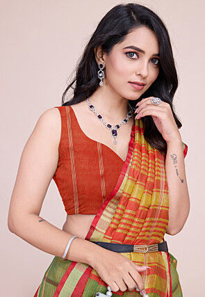 Woven Kota Doria Saree in Light Green