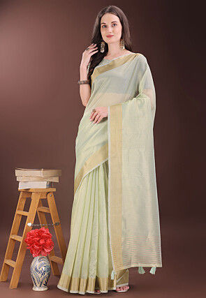 Woven Kota Doria Saree in Light Green