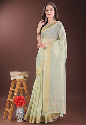 Woven Kota Doria Saree in Light Green