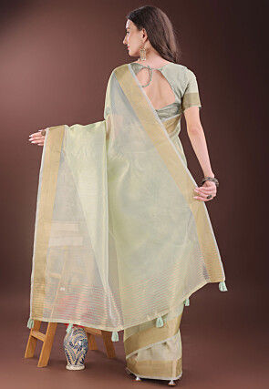 Woven Kota Doria Saree in Light Green