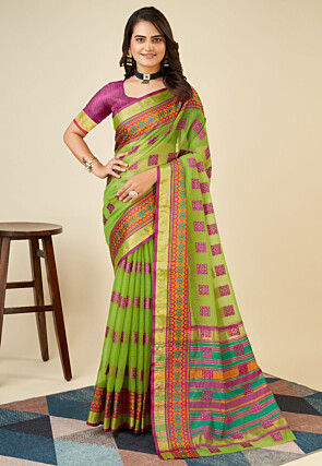 Bright Green ladies plain kota doria sarees online | Kiran's Boutique