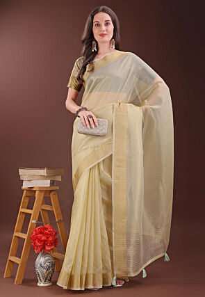 Woven Kota Doria Saree in Light Yellow